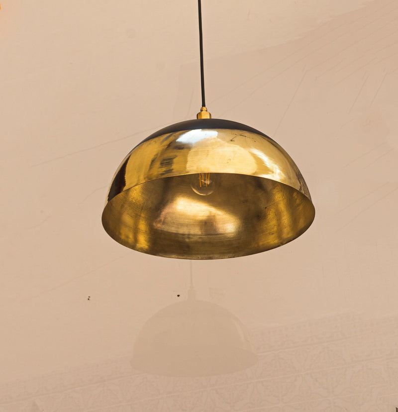 Brass Light Fixture Dome Unlacquered Brass and Black  Pendant Light Island Kitchen