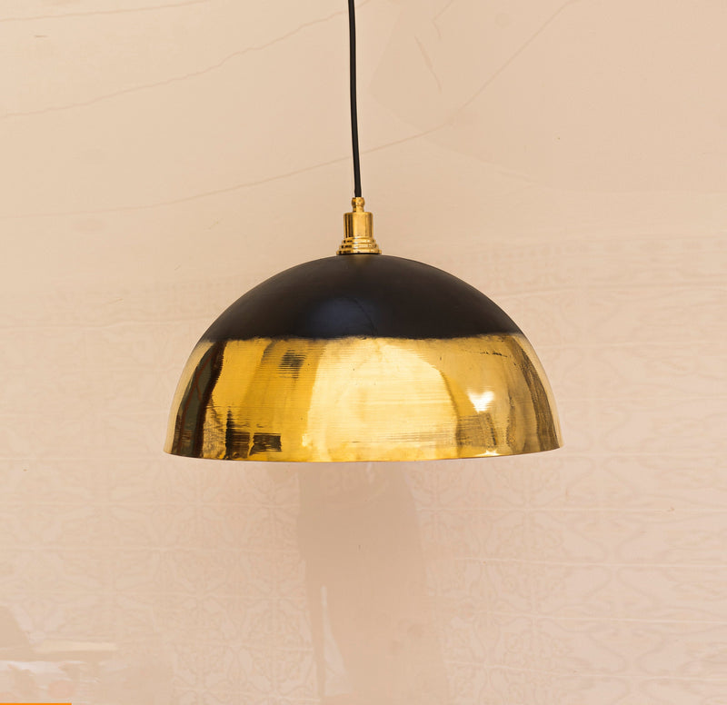 Brass Light Fixture Dome Unlacquered Brass and Black  Pendant Light Island Kitchen