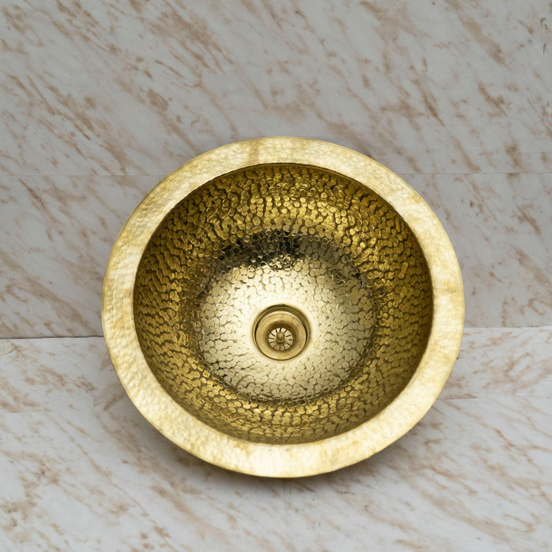 Handcrafted Hammered Unlacquered Brass Bar Sink Drop In