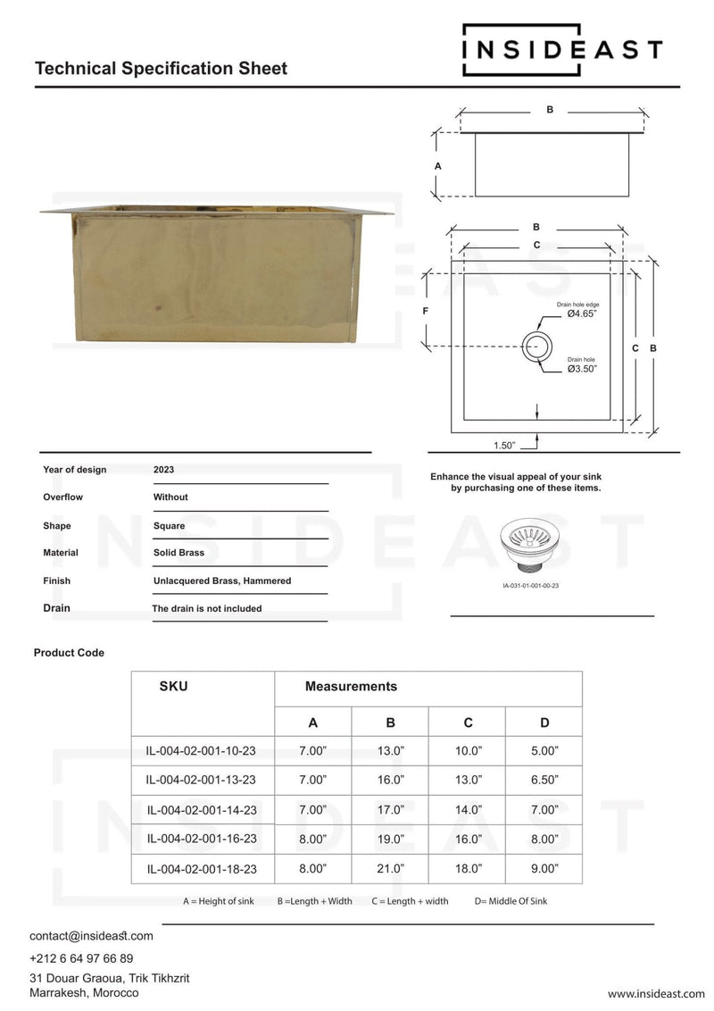 Kitchen Island Solid Brass Sink, Undermount Brass Sink, Outdoor Bar Sink