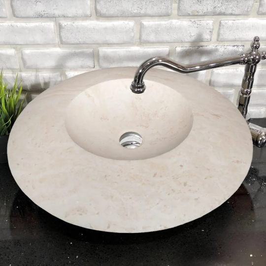 light travertine natural stone ufo shape sink honed and filled NTRSTC17 bathroom scene