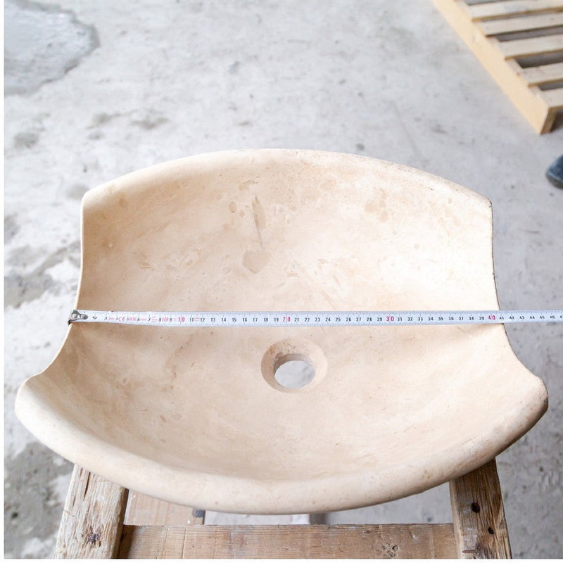 light travertine natural stone vessel sink surface honed filled hand split size (W)16" (L)16" (H)6" SKU 202119 width measure view product shot