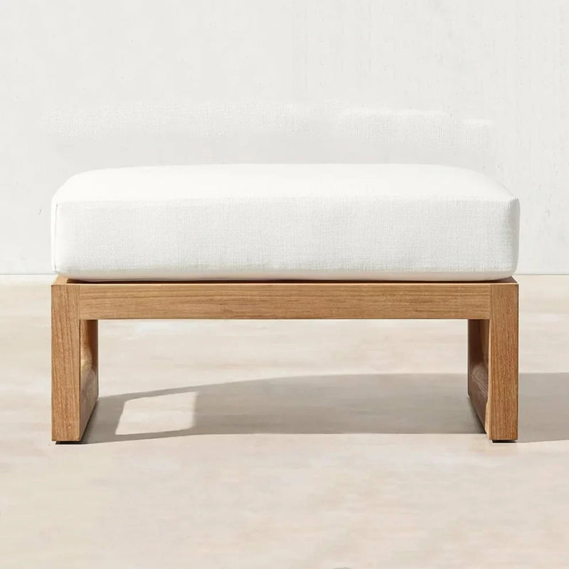 Linen White Pouf With Hornbeam Legs - (W)27.5" (L)13.7" (H)15.7"