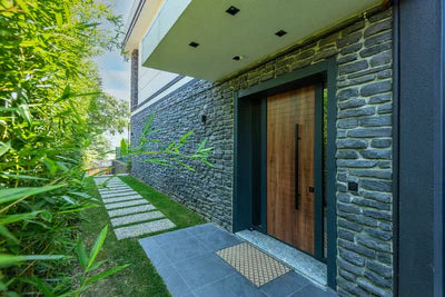 manufactured-stone-siding-cappadocia-anthracite-handmade-101208 door house grass tree leaf wall