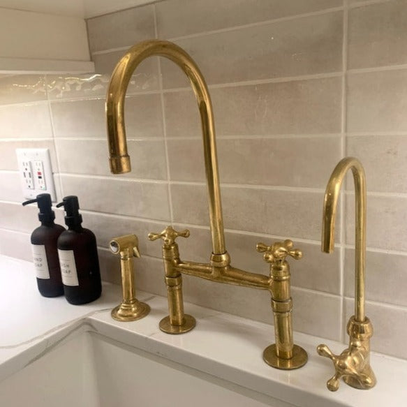 Patina Brass Bridge Kitchen Faucet with Sprayer