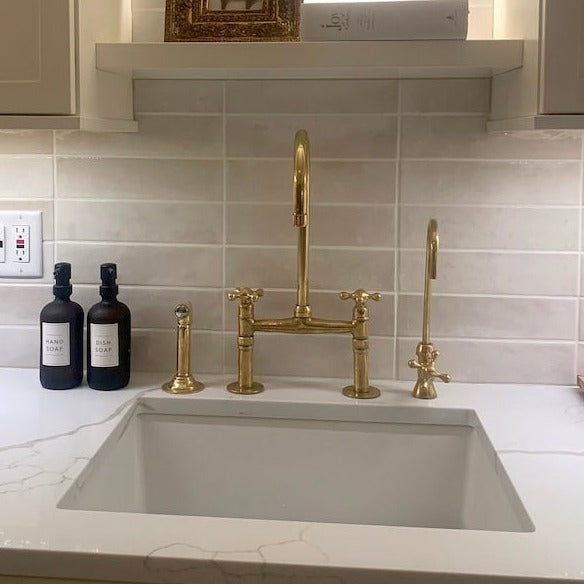 Patina Brass Bridge Kitchen Faucet with Sprayer