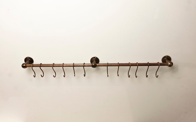 Oil Rubbed Pot Rack kitchen Storage - Copper Kitchen Rail with Hooks