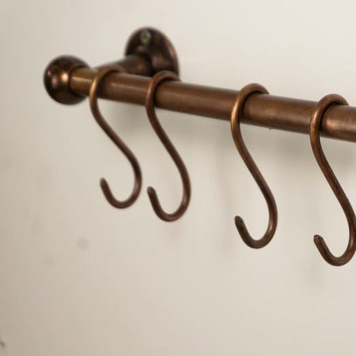 Oil Rubbed Pot Rack kitchen Storage - Copper Kitchen Rail with Hooks