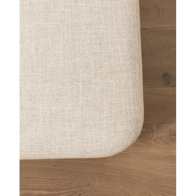 Natural Wooden Round Leg Detailed Linen Pouf - (W)21.6" (L)27.5" (H)19.7"