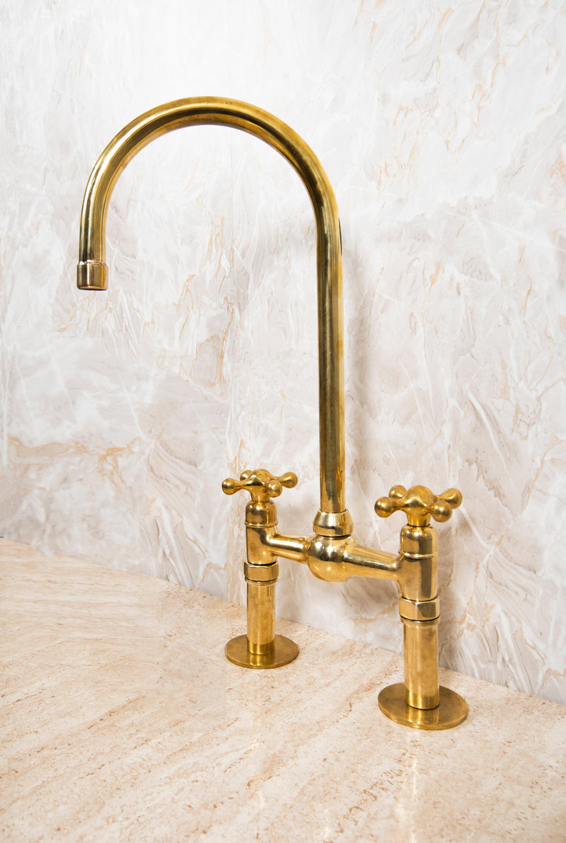 Unlacquered Solid Brass Kitchen Faucet with Sprayer