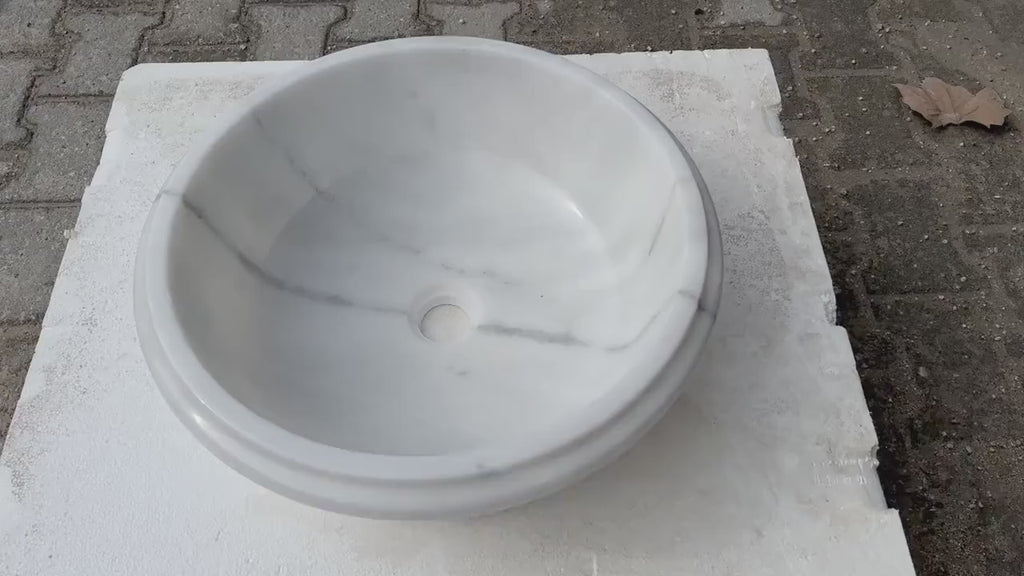 Gobek Carrara White Marble Natural Stone Polished Waterfall Drop-in Sink YEDSIM11 product video