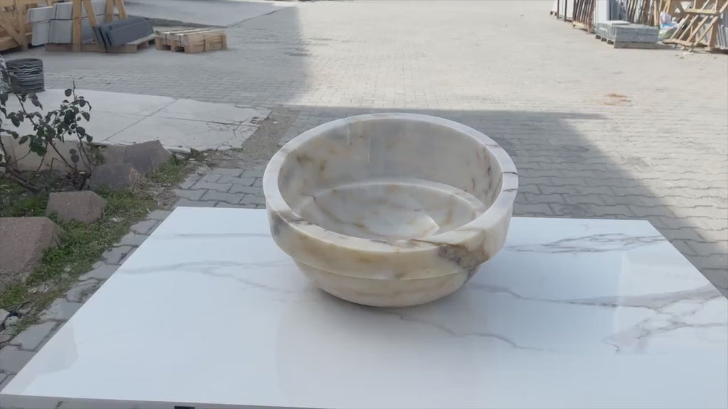 Gobek Bianco Giallo Marble Special Design Polished Vessel Sink Bowl EGEBGVSP165  product video