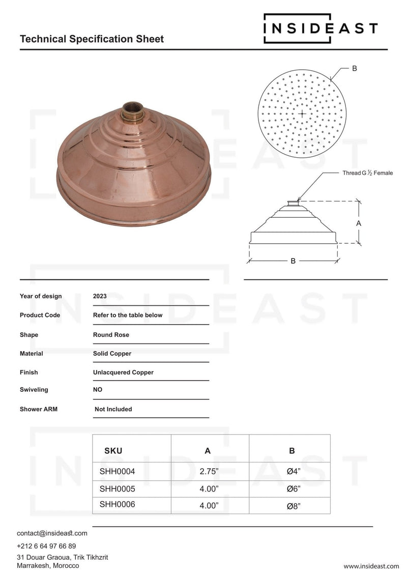 Rain Shower Head, Copper Showerhead, Large Round Showerhead, Works Outdoor