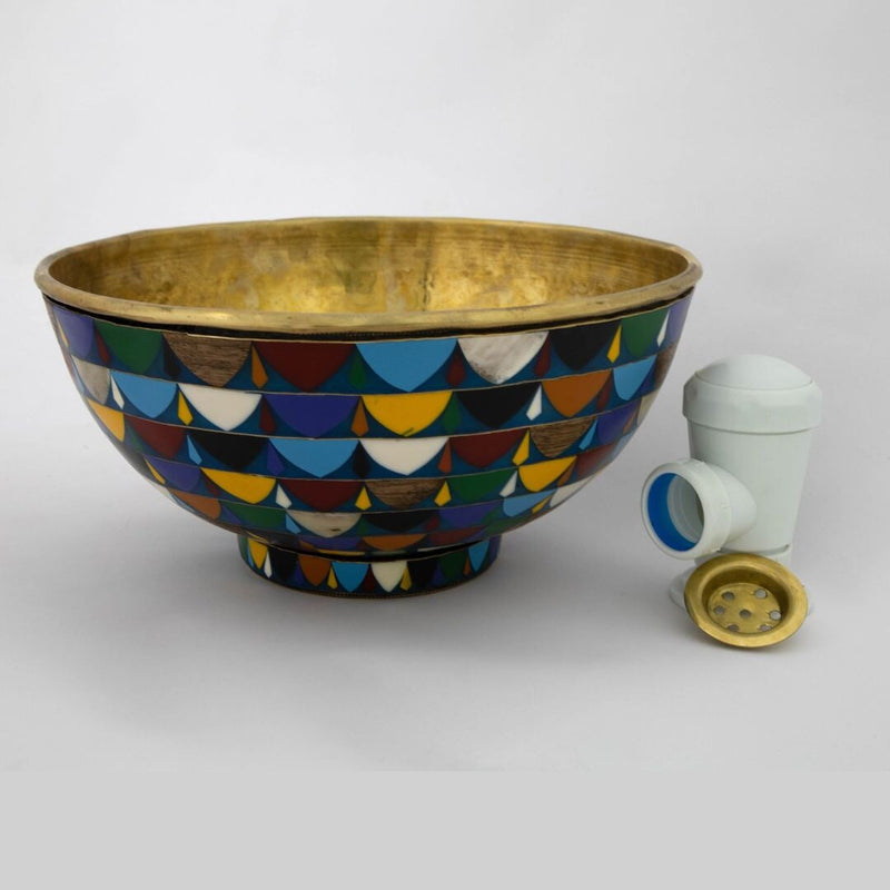 Round Colorful Ceramic Vessel Sink , Diameter 16-1/4", Golden Brass Sink Interior