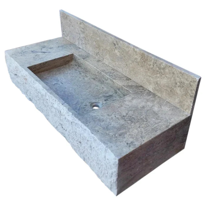 Silver Travertine Rustic Rectangular Wall-mount Bathroom Sink with 8" Backsplash