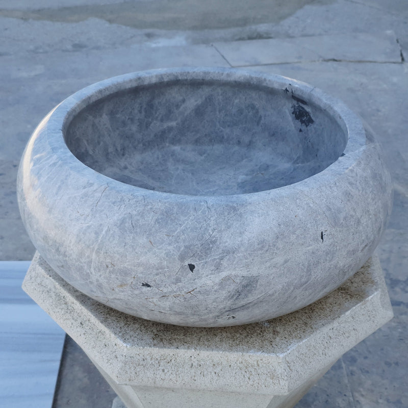 sirius silver marble natural stone vessel sink polished size (D)15.5" (H)6" SKU-TMS21 product shot angle view