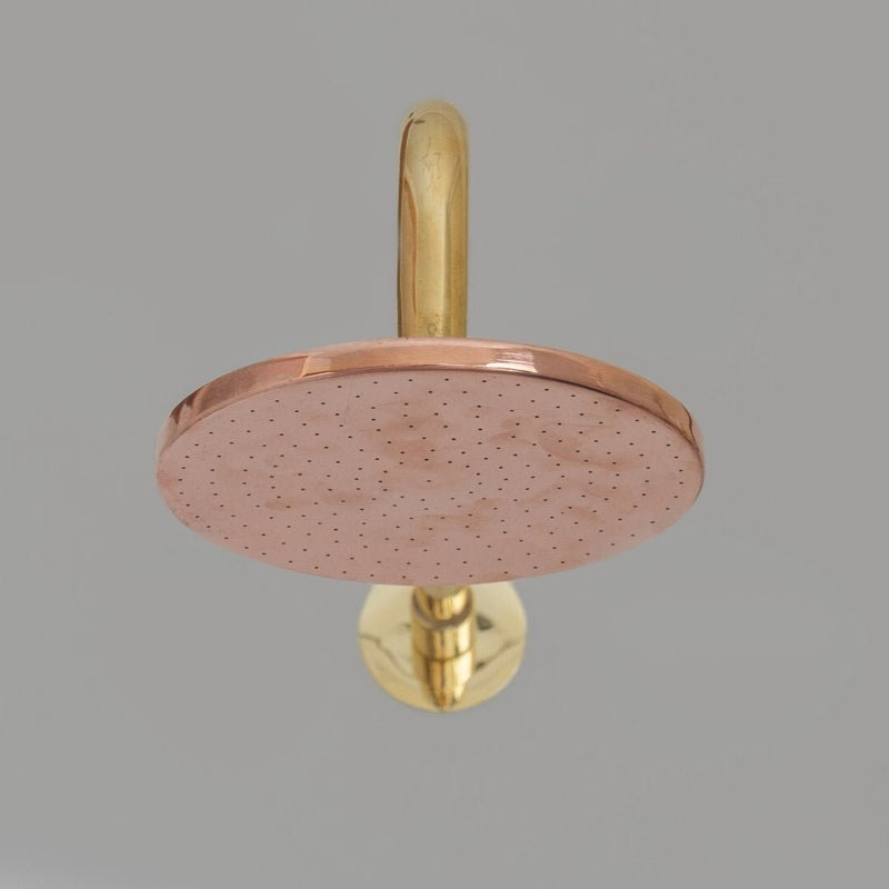 Solid Copper Rain Shower Head, Flat Round Handcrafted Vintage Showerhead, Works Outdoor