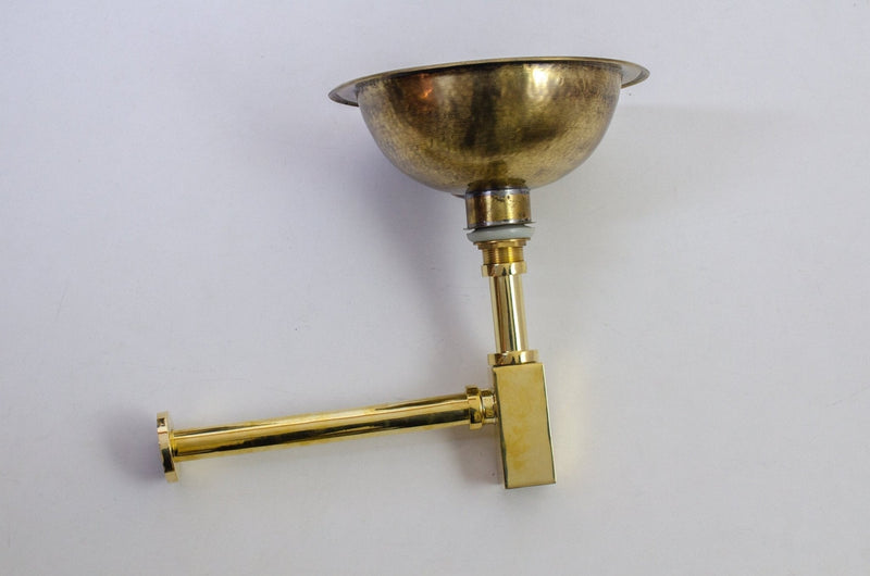 Solid Unlacquered Brass P-trap and Sink Stopper, Push Up Button, Pop Up Drain, Brass Water Trap