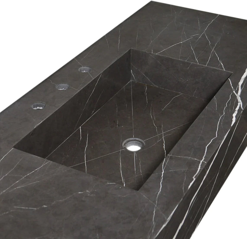 Toros Black Marble Rectangular Wall-mount Bathroom Sink (W)20" (L)48" (H)6"