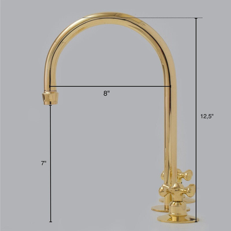 Unlacquered Brass 3-Holes Kitchen Faucet, Brass Widespread Kitchen Faucet