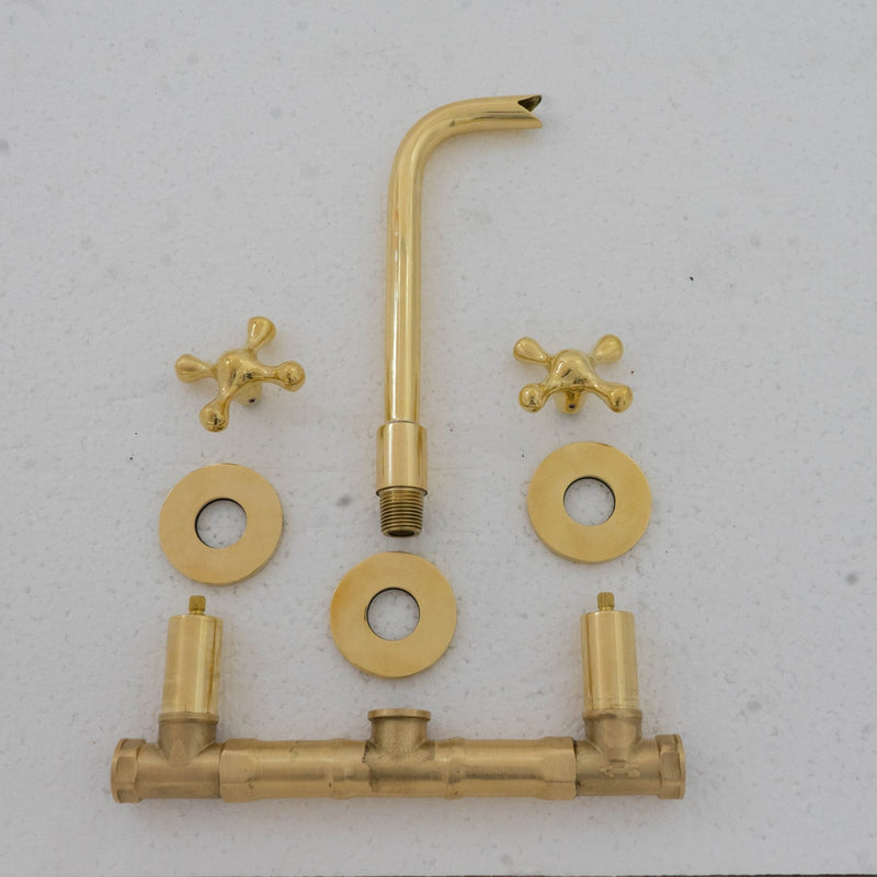 Unlacquered Brass Bathroom Faucet - Antique Brass Wall Mount Faucet