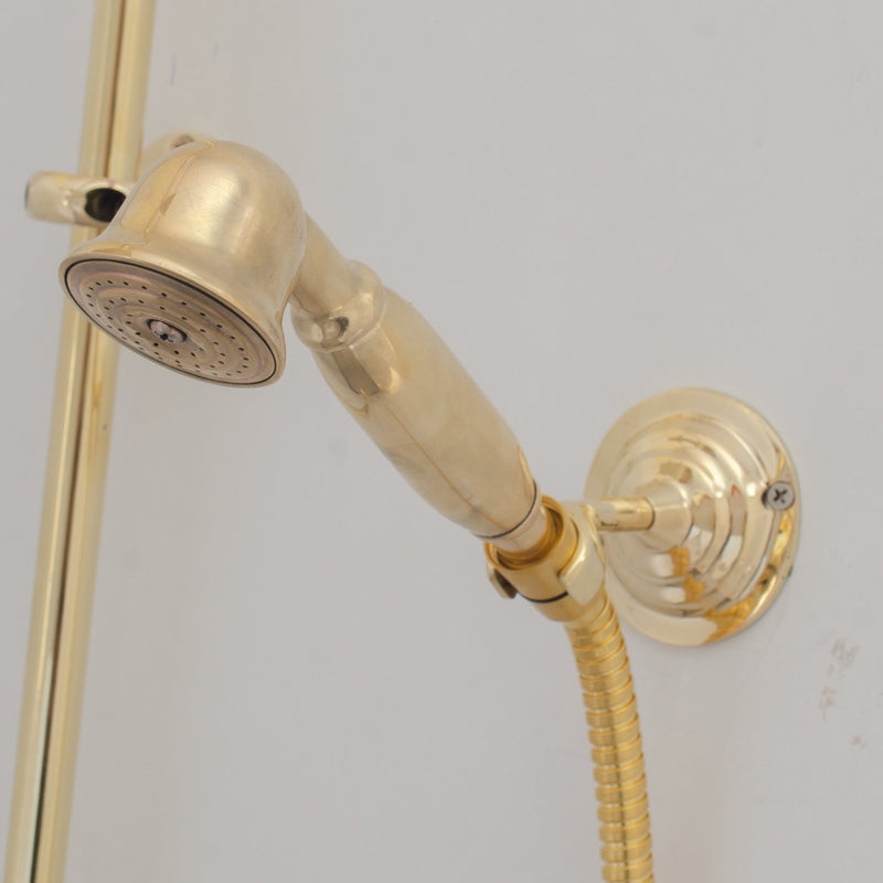 Unlacquered Brass Shower System - Tub Filler Exposed Pipe Rain Shower and Handheld