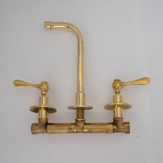 Unlacquered Brass Wall Mount Built In Bathroom Vanity Sink Faucet With lever Handles