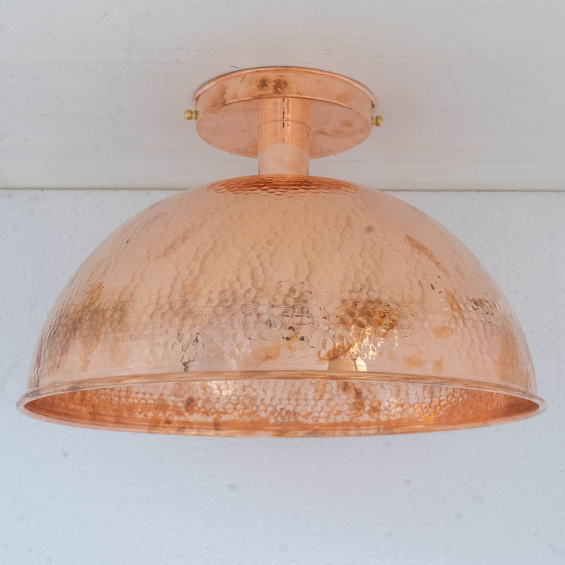 Unlacquered Copper Ceiling Light, Hammered Copper Flush Mount Light, Copper Ceiling Pendant