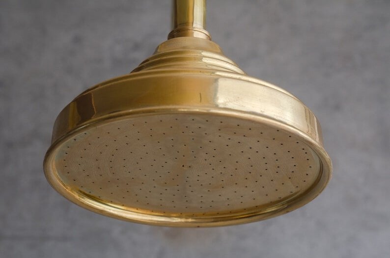 Unlacquered Solid Brass Rain Shower Head, Moroccan Handcrafted Vintage Showerhead, Works Outdoor