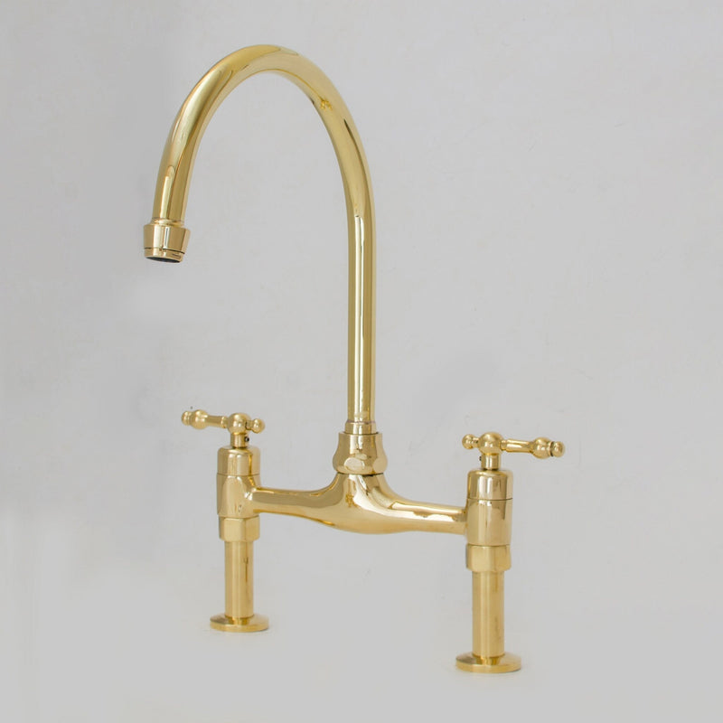 Vintage 8" Unlacquered Brass Bridge faucet, Kitchen Sink Faucet, Lever Handles