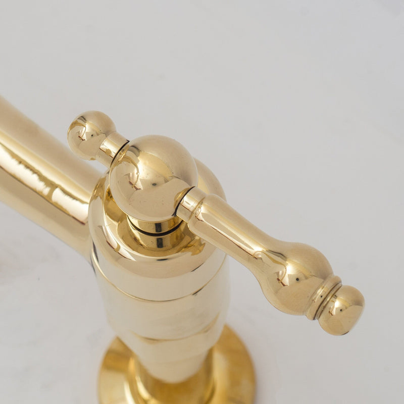 Vintage 8" Unlacquered Brass Bridge faucet, Kitchen Sink Faucet, Lever Handles