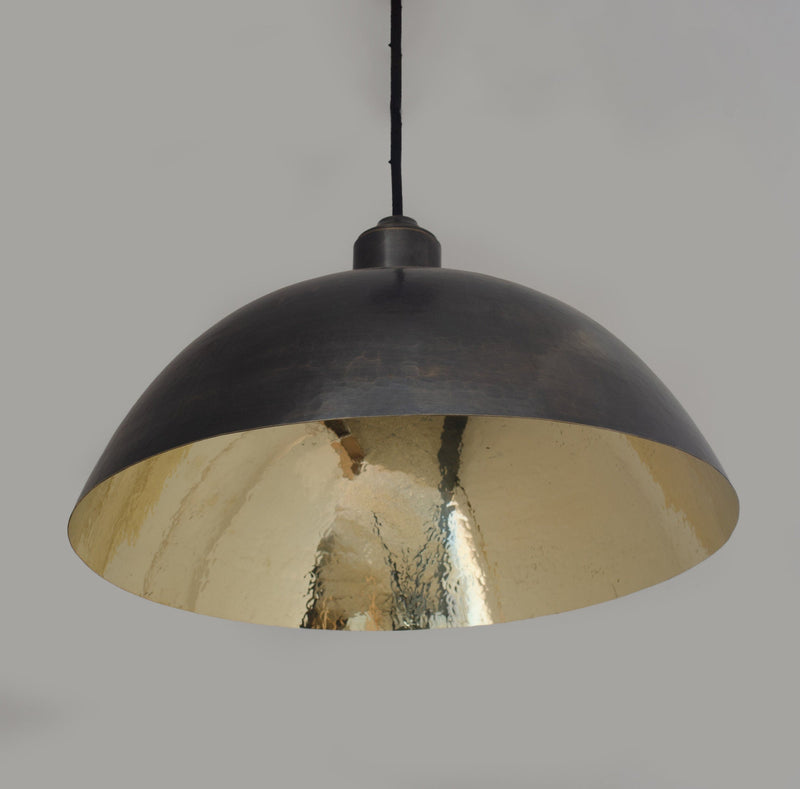 Vintage Solid Brass Pendant Light, Dome Ceiling Light, Oiled Finish