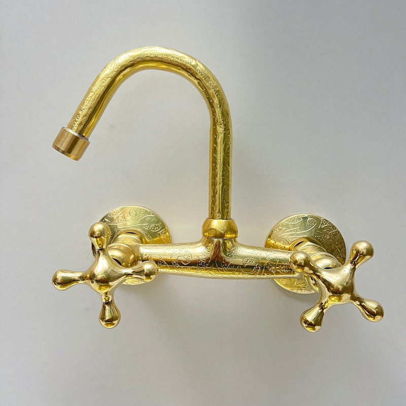 Engraved Brass Wall Mounted Kitchen Faucet