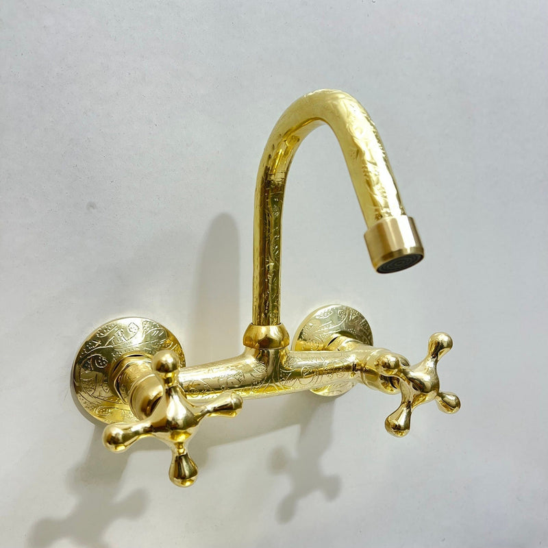 Engraved Brass Wall Mounted Kitchen Faucet