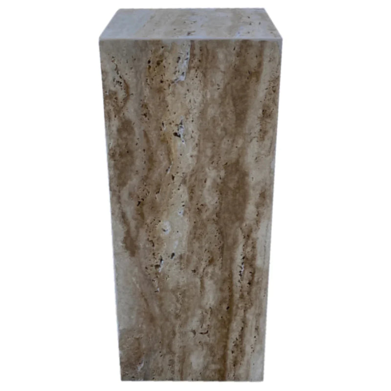 Walnut Travertine Vein-cut Cube Design End/Side Table, Nightstand Polished (W)10" (L)10" (H)24"