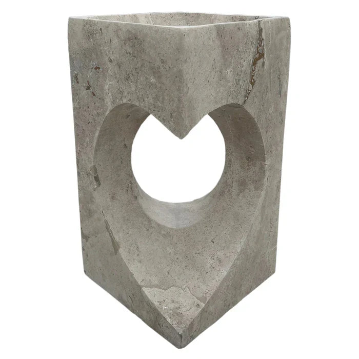 Walnut Travertine Designer Pedestal Stand-Alone Hearth Shape Sink (W)18" (L)18" (H)33"