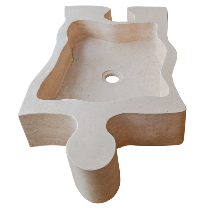 Gobek Natural Stone Beige Travertine Above Counter Puzzle Shape Sink