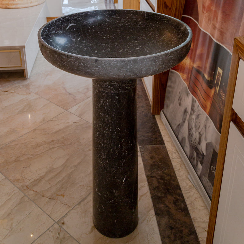 Gobek Natural Stone Black Marble Pedestal Round Sink Polished