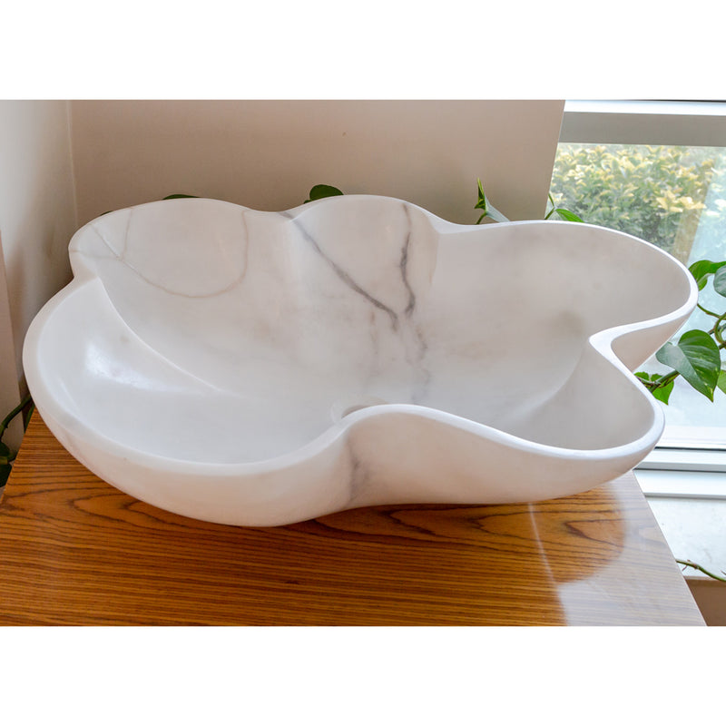 Gobek Natural Stone Carrara White Marble Above Counter Artistic Vessel Sink Polished