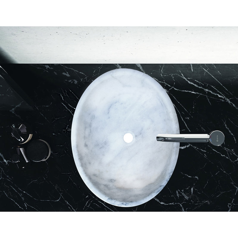 Gobek Carrara White Marble Natural Stone Oval Vessel Sink