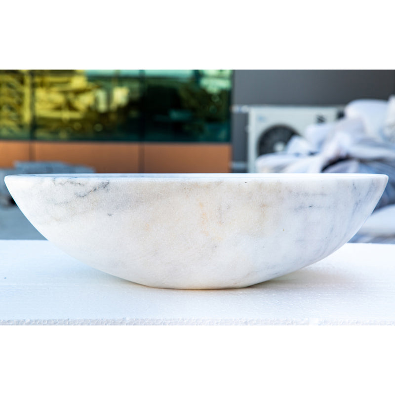 Gobek Carrara White Marble Natural Stone Oval Vessel Sink