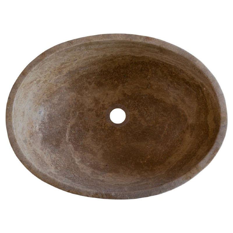 Gobek Noce Brown Travertine Natural Stone Oval Vessel Sink