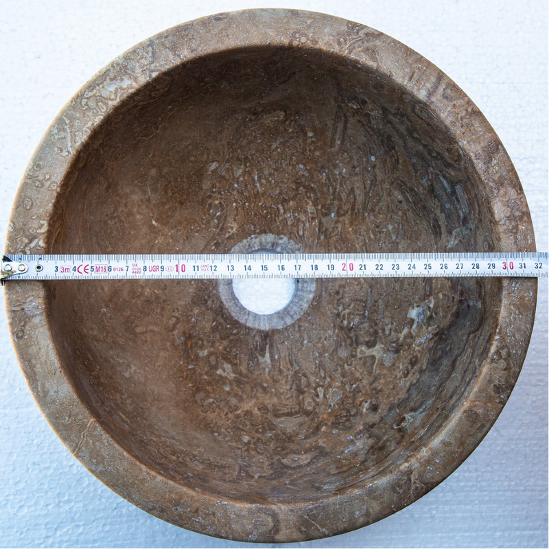 Gobek Noce Brown Travertine Natural Stone Round Vessel Sink