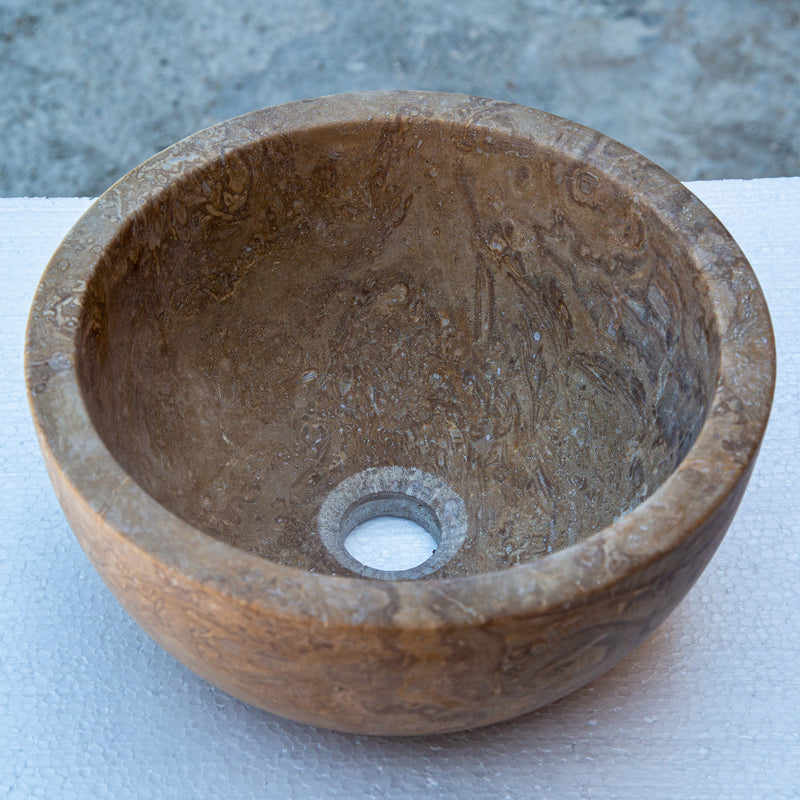 Gobek Noce Brown Travertine Natural Stone Round Vessel Sink