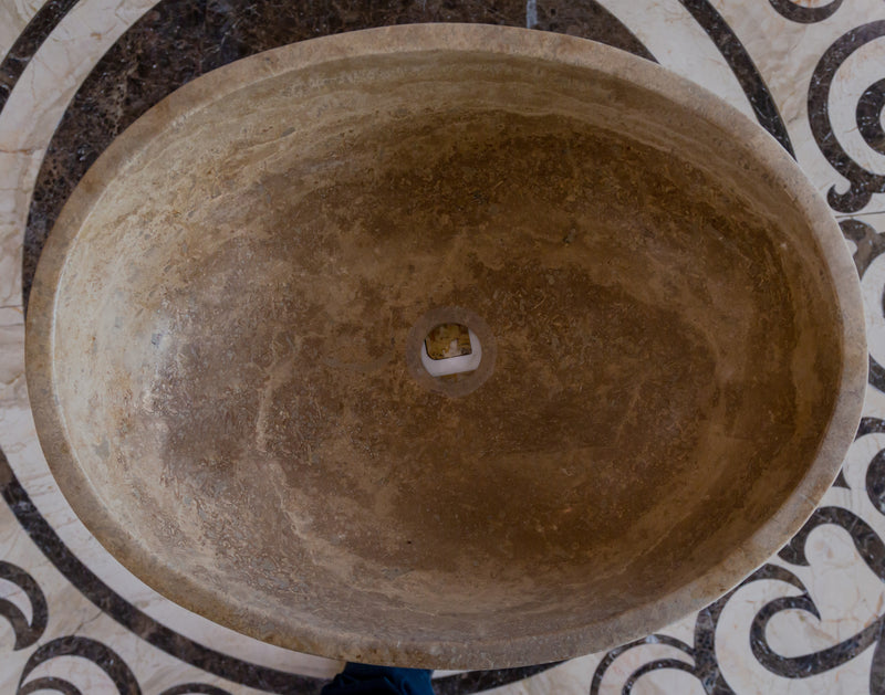 Gobek Noce Brown Travertine Natural Stone Oval Vessel Sink