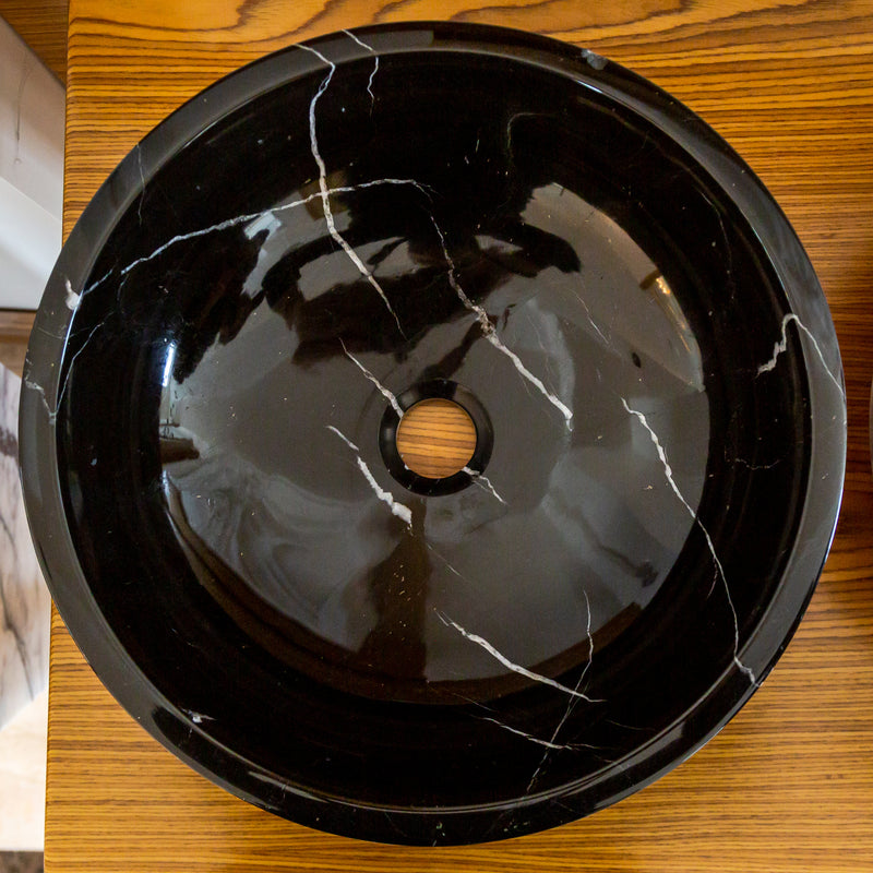Gobek Natural Stone Toros Black Marble Vessel Sink Rough Exterior