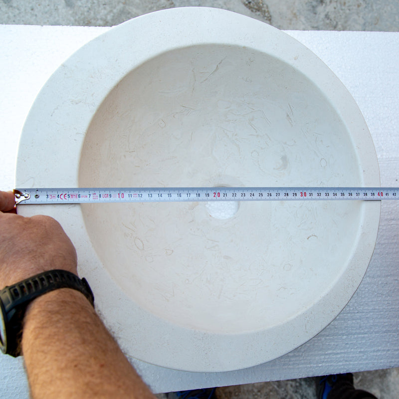 Gobek White Fossil Limestone Natural Stone Sloped Rim Vessel Sink