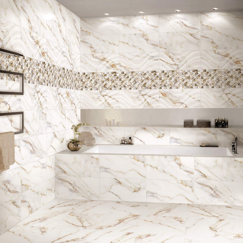 anka alaska beige glossy floor porcelain tile SKU 165069 40x40cm marble look bathroom application photo