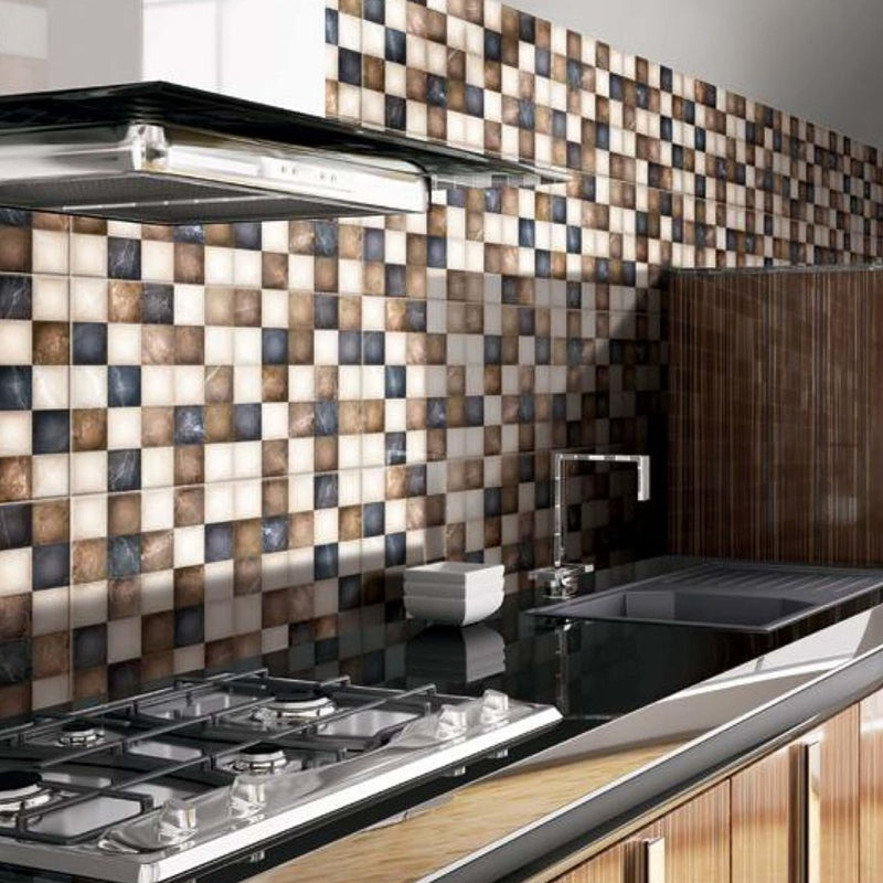 anka almira brown glossy wall porcelain tile SKU 165138 30x60cm installed on kitchen backsplash