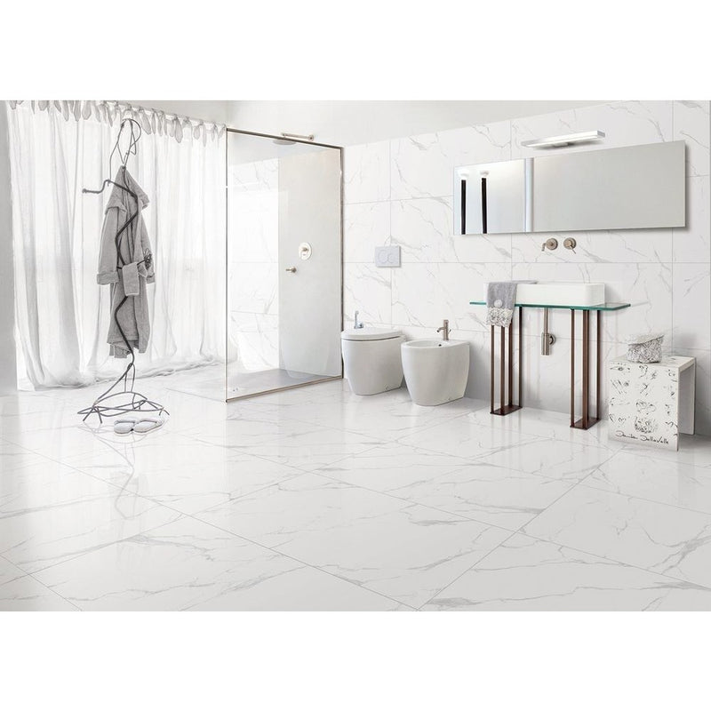 Classic Carrara Silver Glossy Rectified Porcelain Wall and Floor Tile